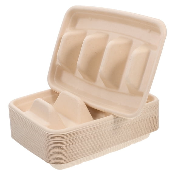 EXHUMKY 25Pcs Robust Disposable Taco Holder Plates in Beige Paper for Efficient Taco Bar and Event Use
