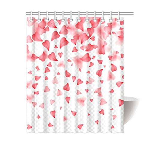 BPBOP Falling Red Hearts Shower Curtain, Valentine Love Polyester