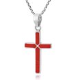 thumbnail image 2 of AeraVida Unisex Christian Cross of Faith Inlaid Red Coral Sterling Silver Necklace Anniversary Jewelry Gift, 2 of 6