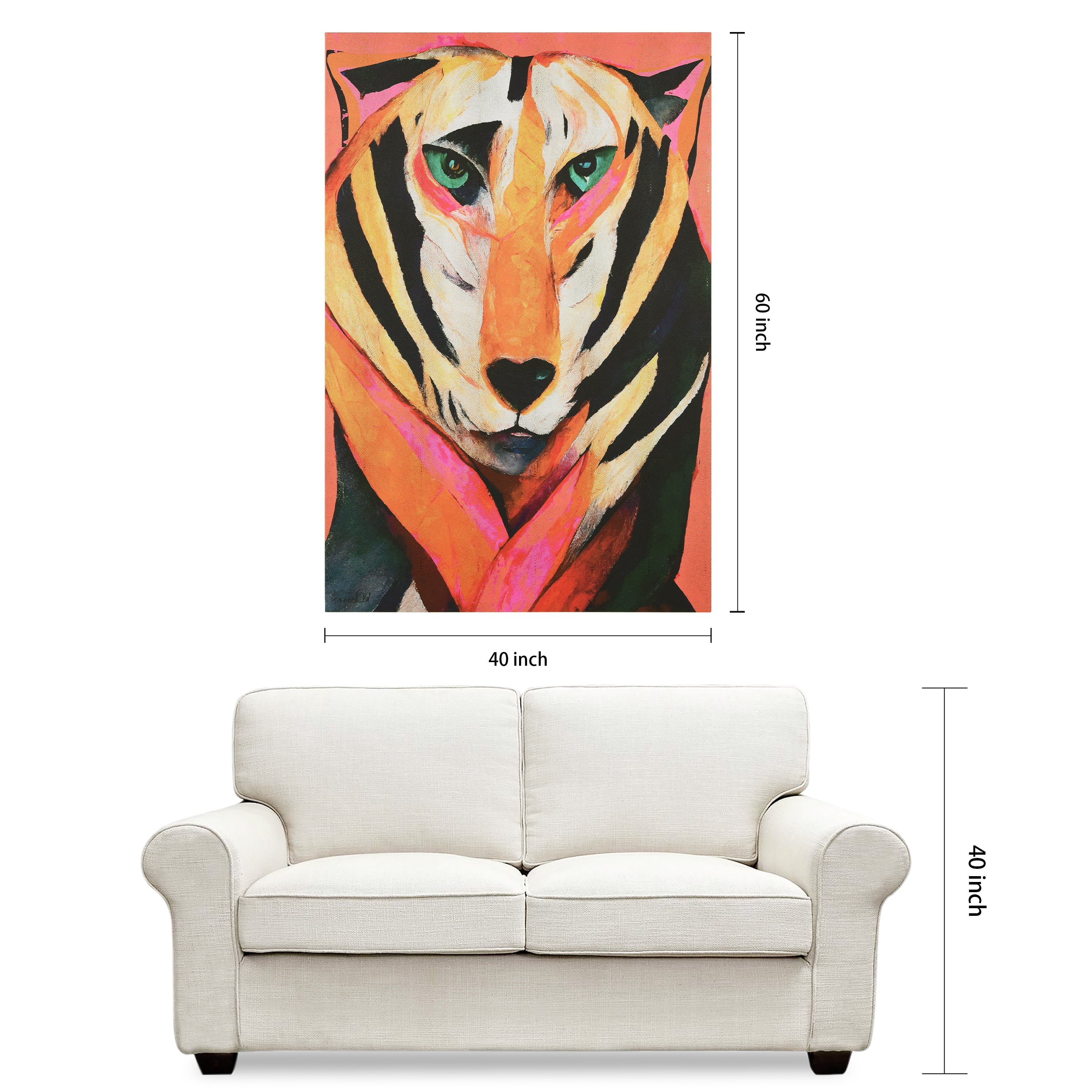 "Vibrant Majesty", Tiger Rendered on Gold Shagreen Wrapped Canvas Wall Art, sized 60"x40"