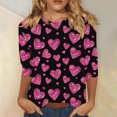 thumbnail image 2 of mihongmao Valentine Plus Size Tops for Women Ladies' Valentine's Day Printed Round Neck Pullover with Three Quarter Sleeves T-shirt Multicolor 3X, 2 of 5