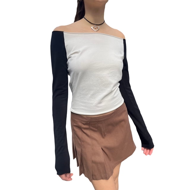 FOCUSNORM T-Shirts à Manches Longues Manches Courtes Femmes Col Rond Slim Slim Fit