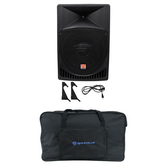 Rockville RPG15 15" Powered 1,000 Watt DJ PA Speaker Weatherproof Speaker Bag