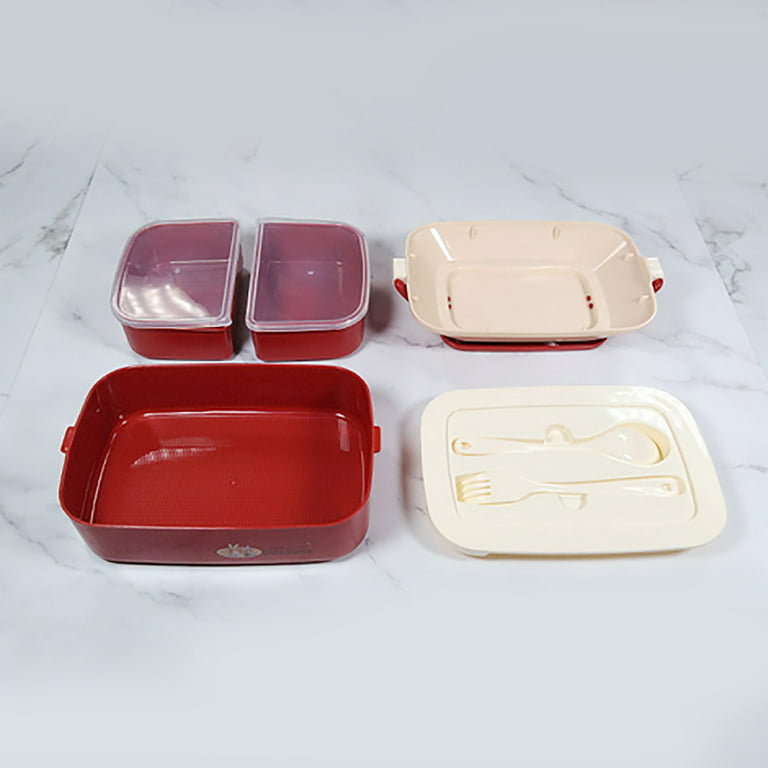 Xmmswdla Aesthetic Lunch Box Red Lunch Boxdouble Plastic Children's Lunch Box Large Capacity Student Lunch Box Microwave Oven Adult Lunch Box Wave