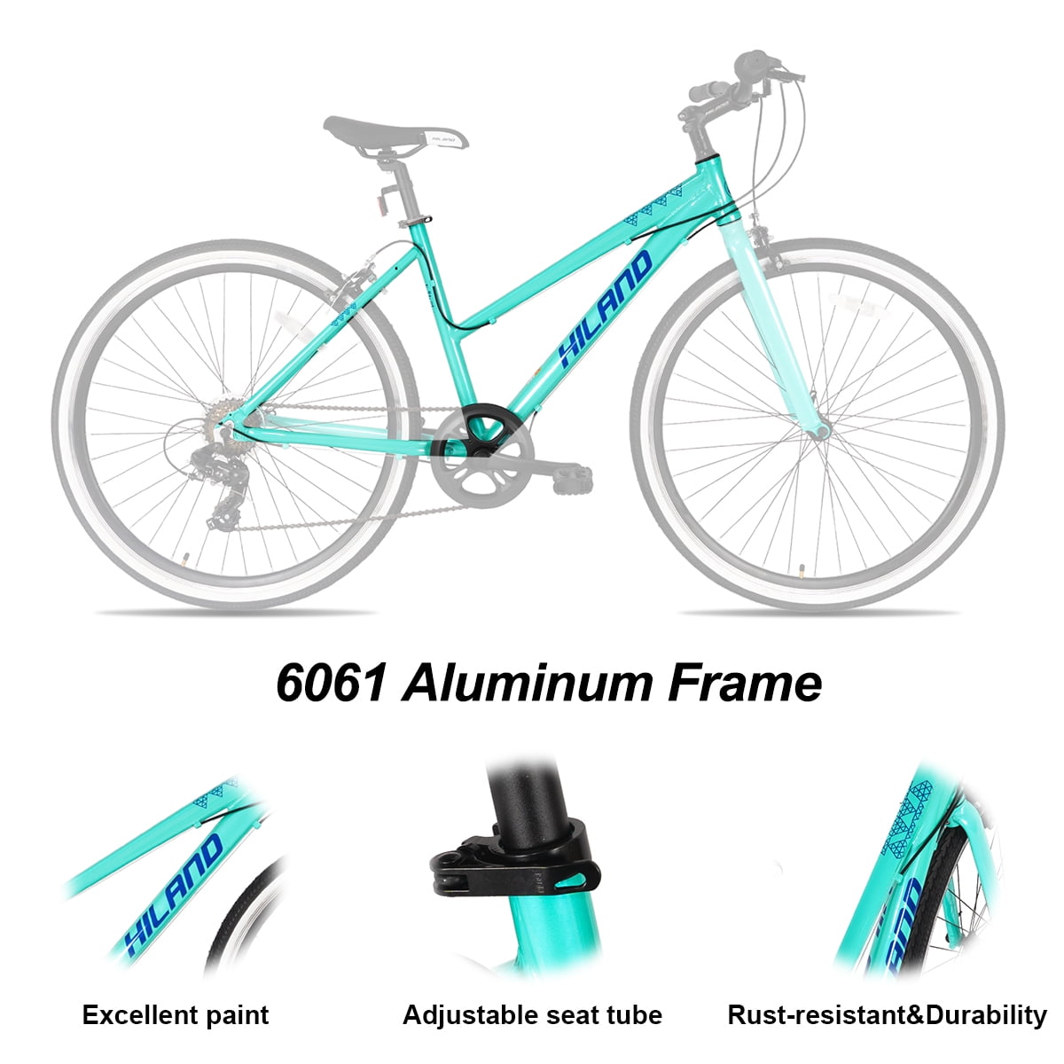 Hiland Hybrid Sport Bike Shimano 7 Speed Drivetrain 700C Wheels for Men Women City Bicycle Walmart
