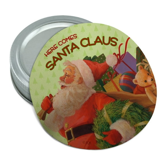 Christmas Holiday Here Comes Santa Claus Graphic Round Rubber Non-Slip Jar Gripper Lid Opener