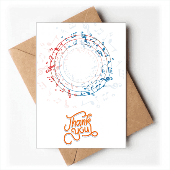 Round-Shaped Red Blue Music Notes Thank You Cards Envelopes Blank Note