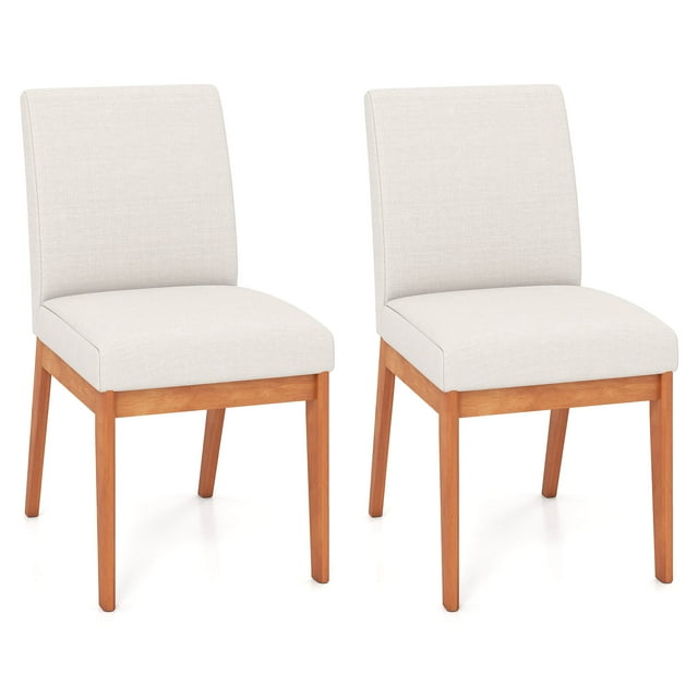 Costway Modern Kitchen Chair Set of 2 Dining Chair with Rubber Wood Legs & Padded Seat