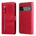 thumbnail image 1 of Étui pour Google Pixel 6 5G Portefeuille à Fermeture Éclair en Cuir avec Fermeture Magnétique et Rabat - Rouge, 1 of 5
