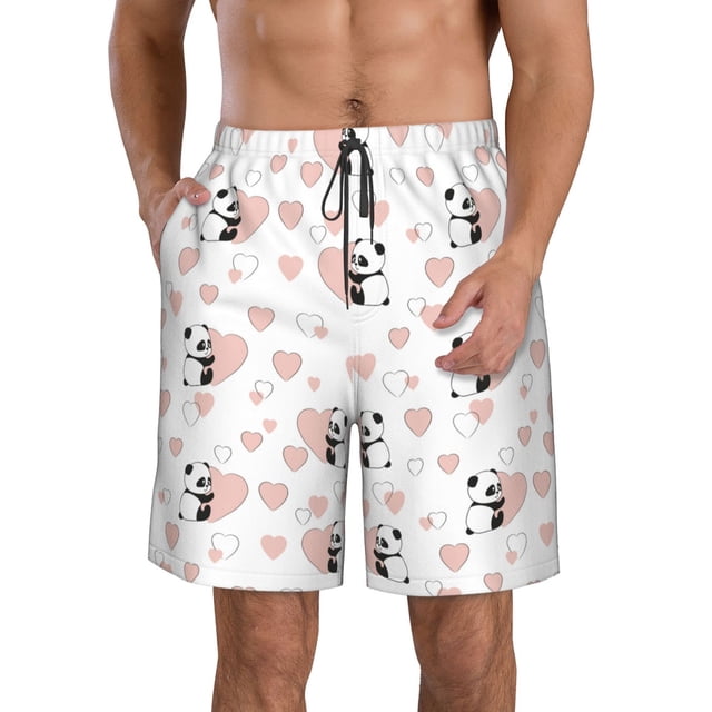 Balery Heart Panda Traje de Baño Estilo Hawaiano para Hombre, Shorts de Secado Rápido con Bolsillos-Medium