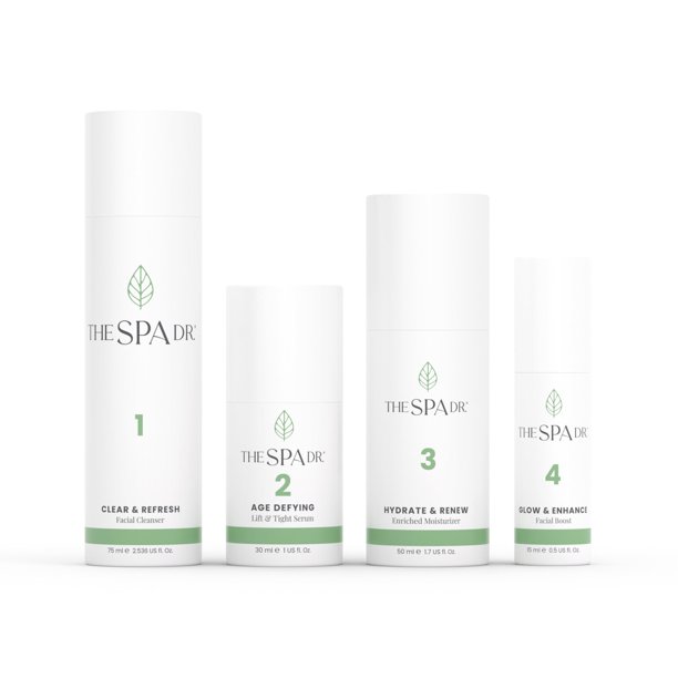 The Spa Dr. Kit de cuidado de la piel de 4 pasos - Kit de cuidado personal de suministro de 30 días - Kit facial antiagin - Cuidado de la piel orgánico - Perfectamente equilibrado con pH