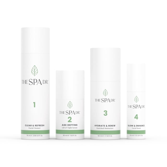 The Spa Dr. Kit de cuidado de la piel de 4 pasos - Kit de cuidado personal de suministro de 30 días - Kit facial antiagin - Cuidado de la piel orgánico - Perfectamente equilibrado con pH