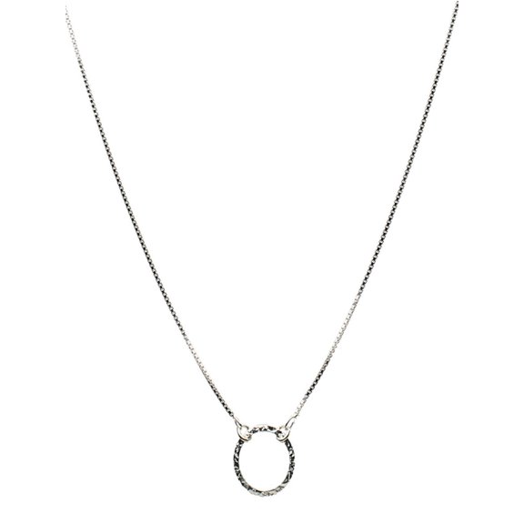 Sterling Silver Chain Flat Hammered Round Circle Box Necklace 18"