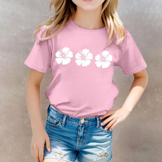 Hauts pour Filles Chemises Imprimées Décontractées à Manches Courtes pour Filles T-Shirts Confortables Col Rond Élégant Tenue Décontractée