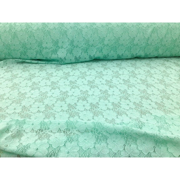 Embroidered Stretch Lace Apparel Fabric Sheer Floral Soft Mint Green ZZ511
