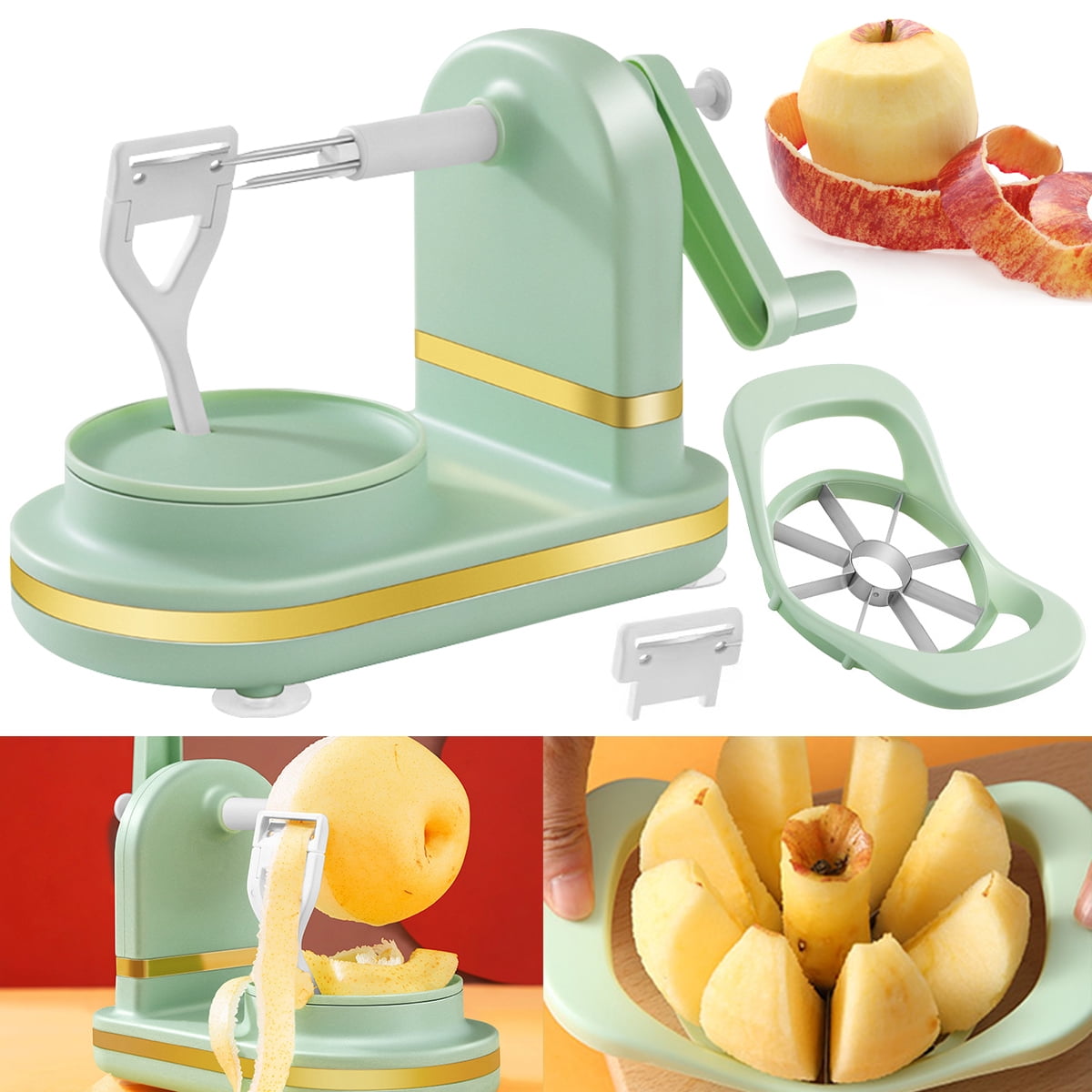 verlacoda Apple Peeler Slicer Stainless Steel Apple Slicer Ajustable Rotary Apple Divider with Sharp Blade Hand Cranked Fruit Peeler for Kitchen