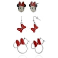 thumbnail image 5 of Disney Minnie Mouse Red Bow Earring Set, 3 Pairs (Hoops, Drops & Studs), Silver‑Tone, 5 of 6