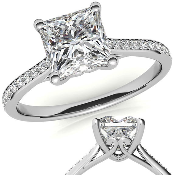 Auory 2.70 Ct Princess Cut Moissanite Women Solitaire Engagement Ring 18K White Gold Plated over Silver