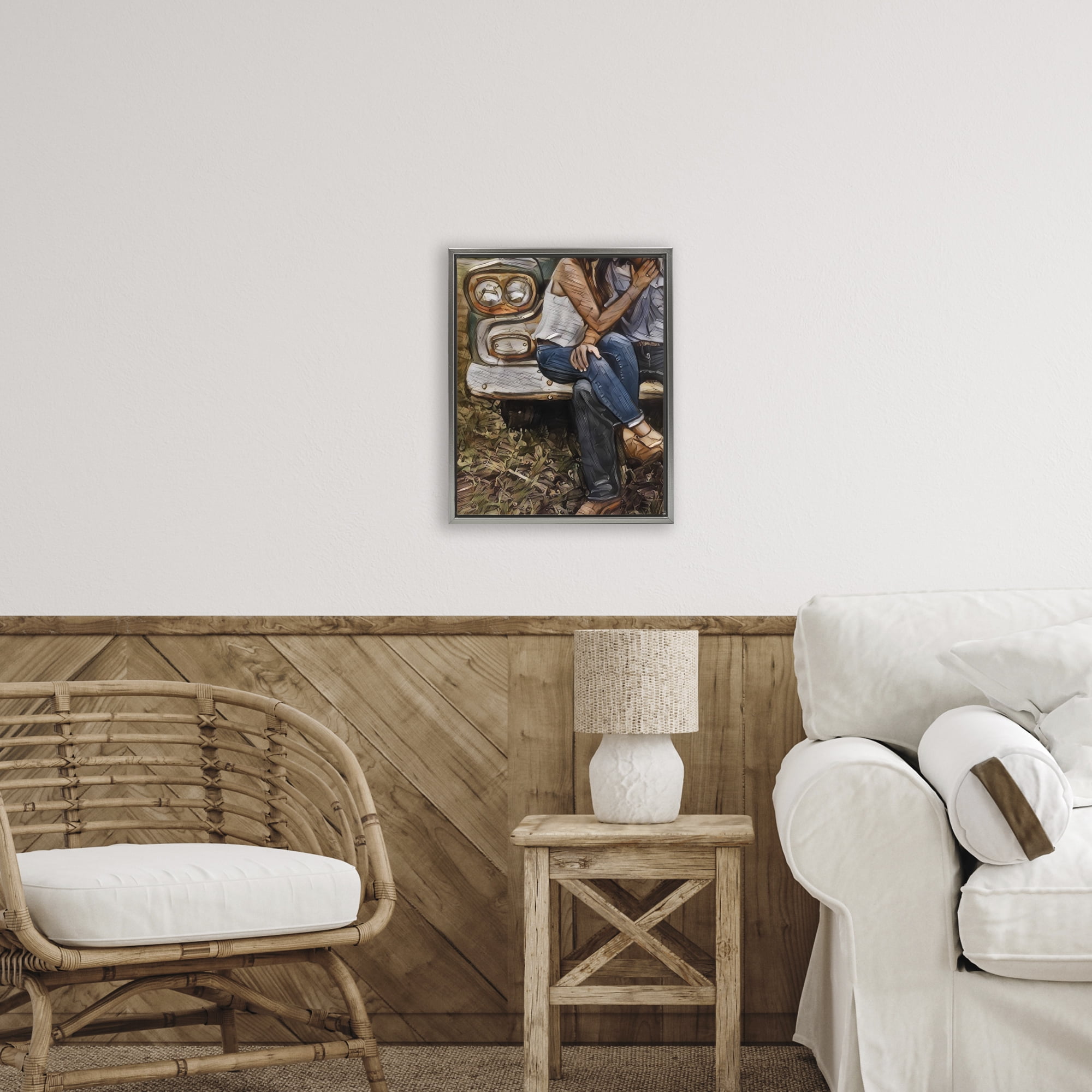 Crossed Legs & Trucks Gray Framed Floater Canvas Wall Art, design by Jesse Keith