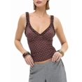 thumbnail image 3 of Women'S Lace Tank Top Deep Plunge V Neck Tops Going Out Crop Shirt Summer Camisole Brown Polka Dots XL, 3 of 8