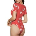 thumbnail image 3 of KLL Women 's Crew Neck Bodysuit Jumpsuits Cartoon Rooster Print Short onesies Stretch T Shirts, 3 of 7