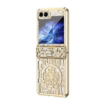 Dteck for Samsung Galaxy Z Flip 5 Case, Mechanical Gear Pattern Hinge Protection Clear Plating PC Cover for Samsung Z Flip5 5G 2023,Gold