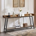 thumbnail image 6 of 70.9" Console Table with 2 Power Outlets & USB Ports, Rustic Industrial Sofa Table Behind Couch for Living Room, Narrow Entryway Hallway Long Bar Table, Brown, 6 of 12