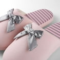 thumbnail image 5 of Women’s Waffle-Stripes & Bow Indoor Slippers – Plush Fleece Lined Slip-On House Shoes with Non-Slip Weather-Resistant Outsole, 5 of 7
