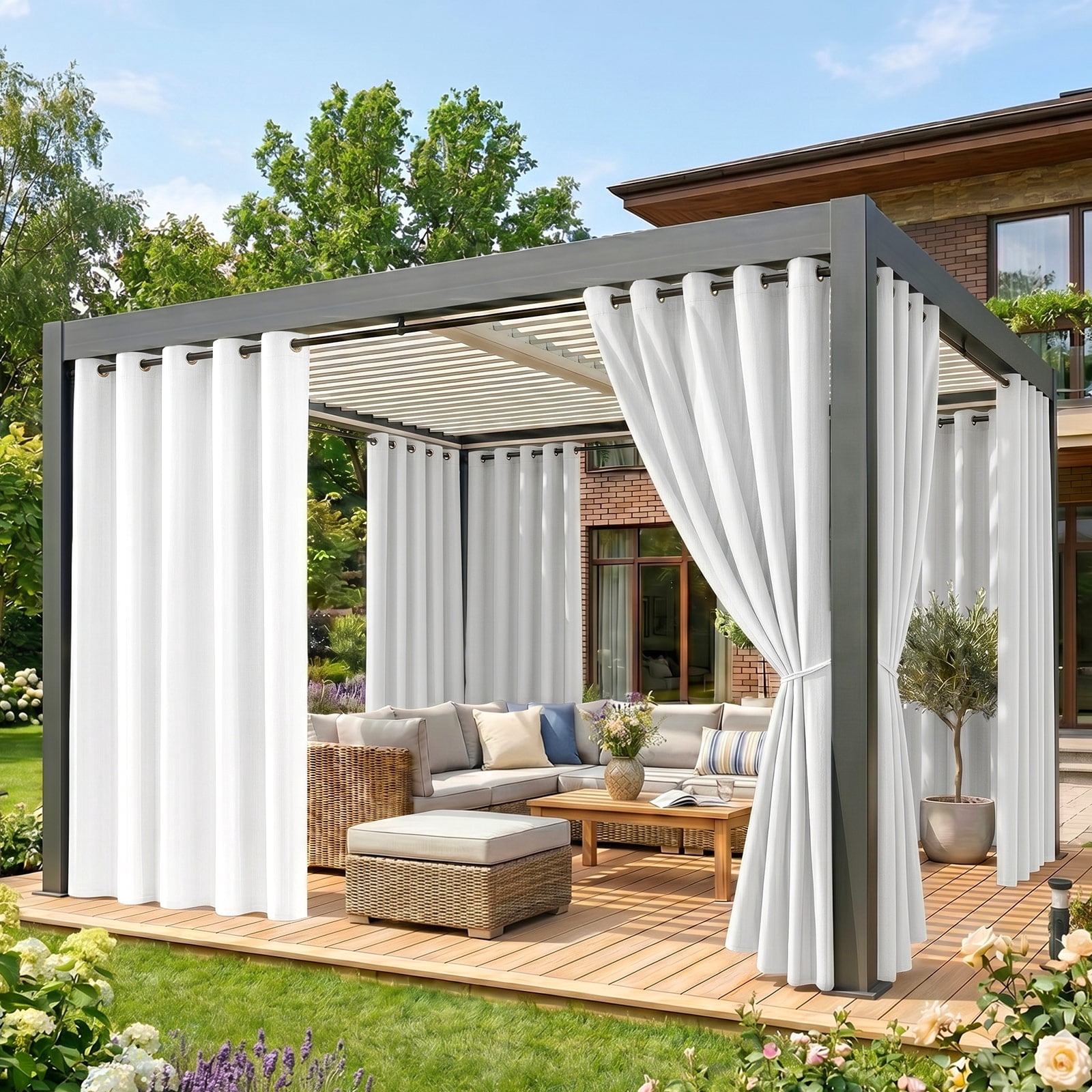 Lapalife Outdoor Curtains for Patio Waterproof W71xL84, Blackout Weighted Outside Curtains Weatherproof UV Resistant Privacy for Porch, Pergola, White, 1 Panel