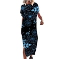 thumbnail image 2 of SMihono Robe Maxi Boho d'Été pour Femmes Grande Taille Robe Maxi pour Femmes Vacances à la Plage Décontractée Robe Longue Ample Manches Courtes Robes d'Été avec Fente Robe de Plage, 2 of 5