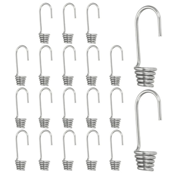 3/16"(5mm) Bungee Cord Hooks, Heavy Bungee Shock Cord Hook Spiral Wire Hooks End, Silver 20 Pcs