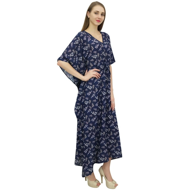 Bimba Robe de Nuit en Coton Bleu Marine pour Femmes, Kaftan Long Kaftan-26