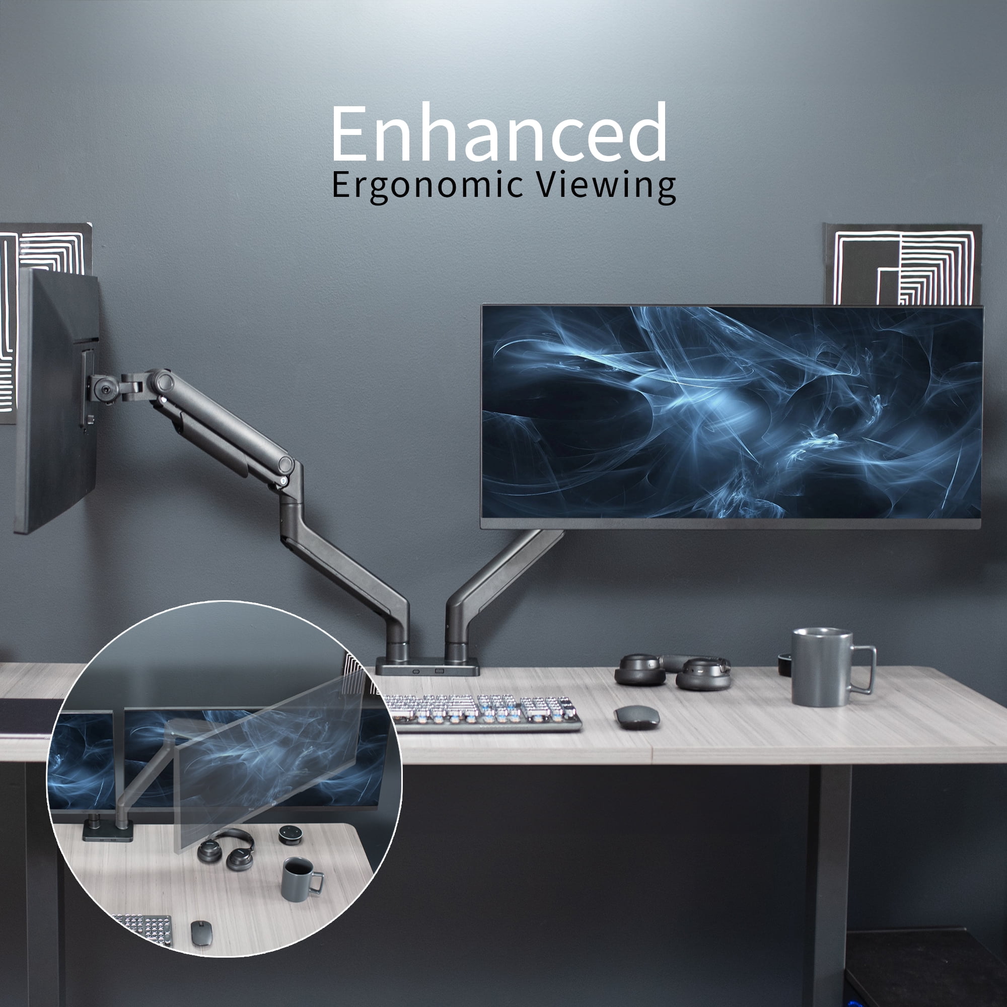 VIVO Mechanical Spring Dual Ultra Wide Monitor Mount, Fits up to 45" Screens