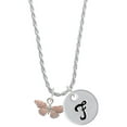 thumbnail image 1 of Delight Jewelry Silvertone Small Pink Butterfly Silvertone Script Initial Disc - F - Charm Necklace, 20"+3", 1 of 4