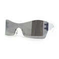 thumbnail image 2 of Retro Oversize Shield Color Mirror Wrap Around Sport Sunglasses White Silver Mirror, 2 of 4