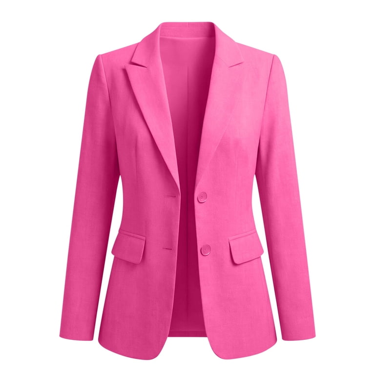 Moresec Women Plus Size Fall Winter Long Sleeve Lapel Blazer Button Down Open Front Solid Casual Business Work Outfits Jacket Tops, Hot Pink S