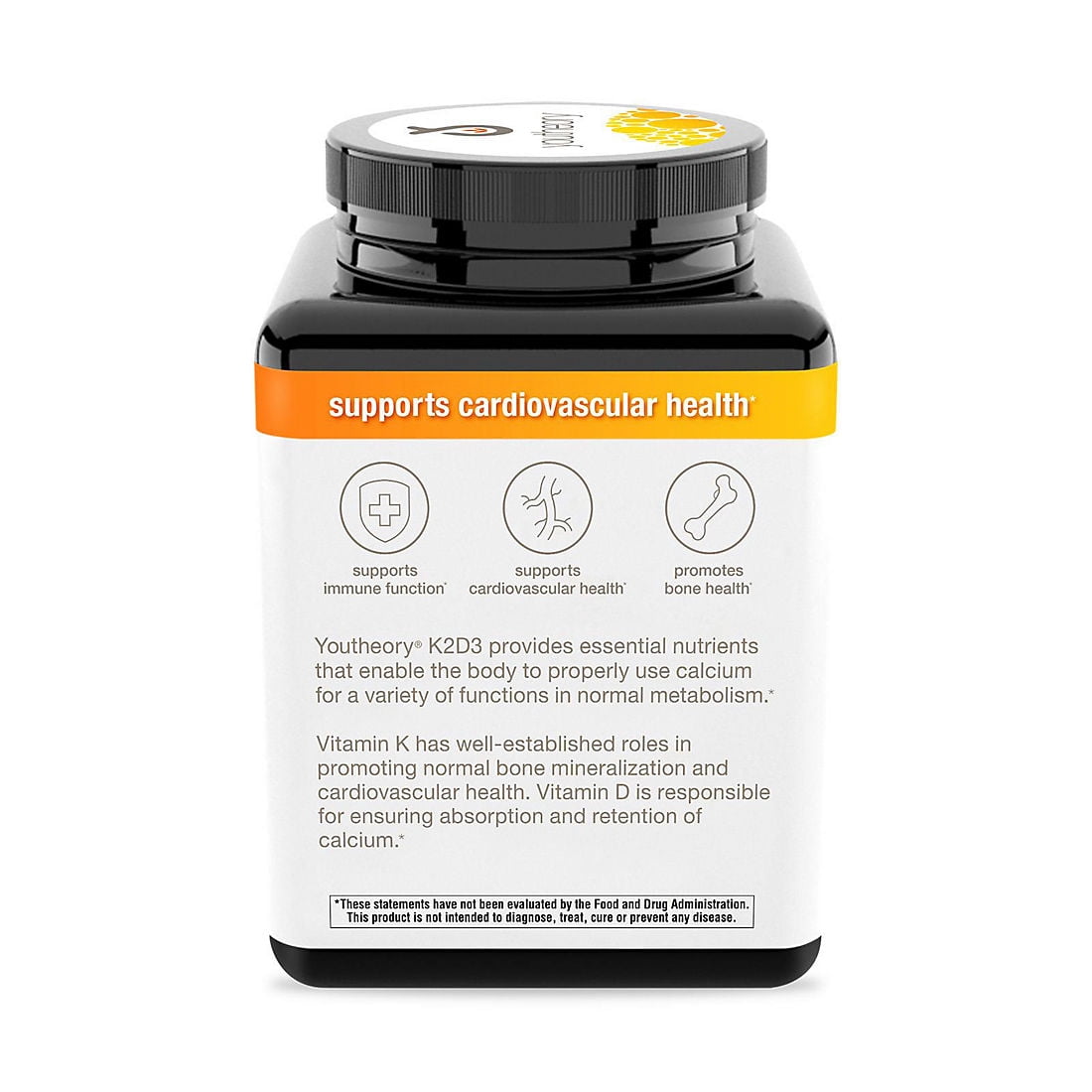 Youtheory K2 and D3 Daily Vitamin Supplement for Calcium Absorption, Bone Strength and Cardiovascular Support, 120 Vegetarian Capsules