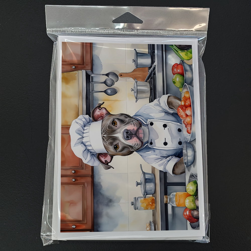Pit Bull Terrier The Chef Greeting Cards Pack of 8 7 in x 5 in