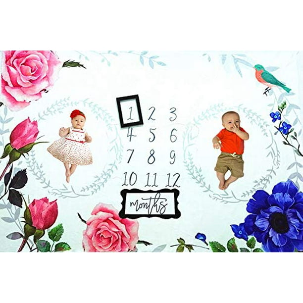 Baby Monthly Milestone Blanket, 40×60 Inches Infant First Year Flowers
