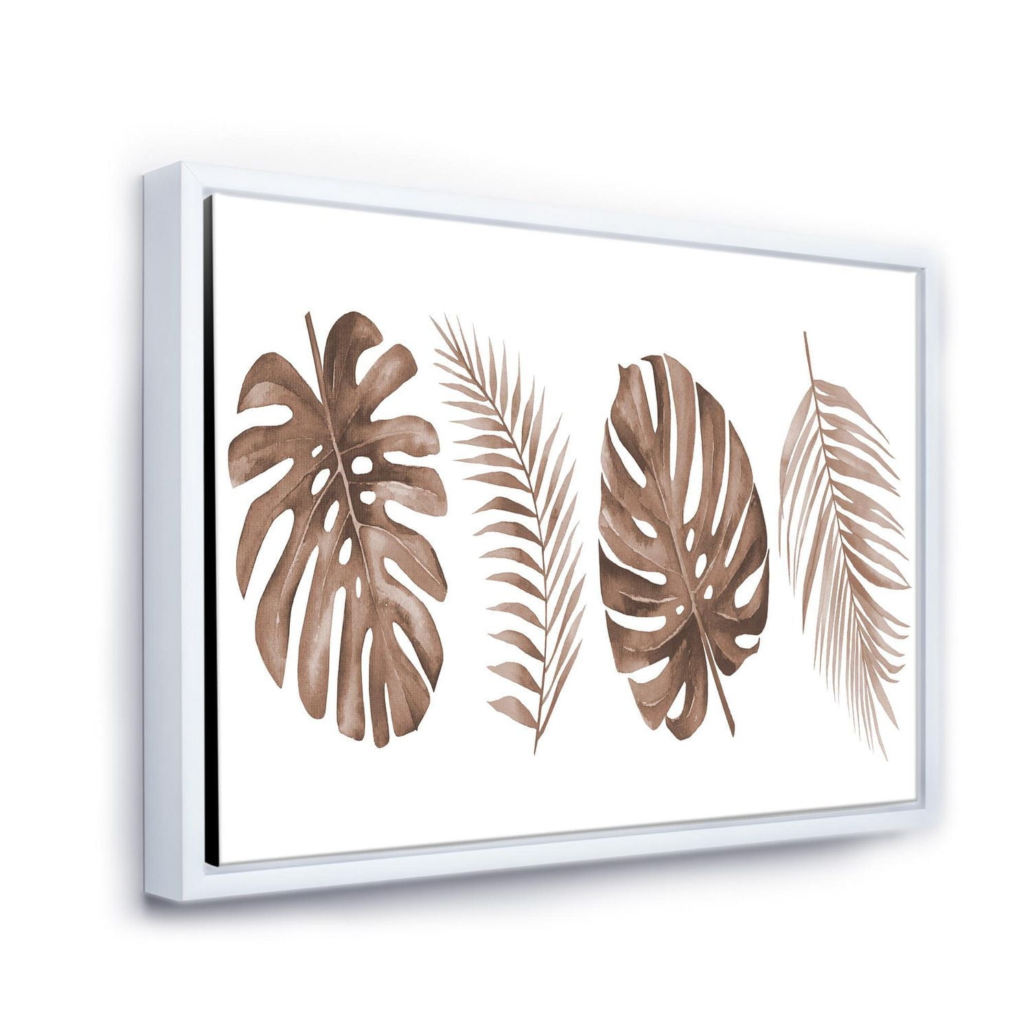 Designart Tropical Monstera and Palm Leaf In Terracotta FLOAT FRAME WALL ART