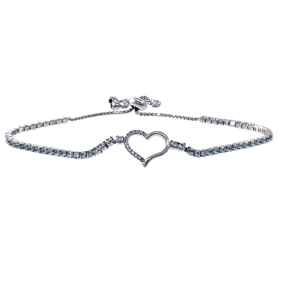 925 Sterling Silver Womens Cubic Zirconia Fancy Tennis Love Heart Bracelet Tennis Bracelet for Women