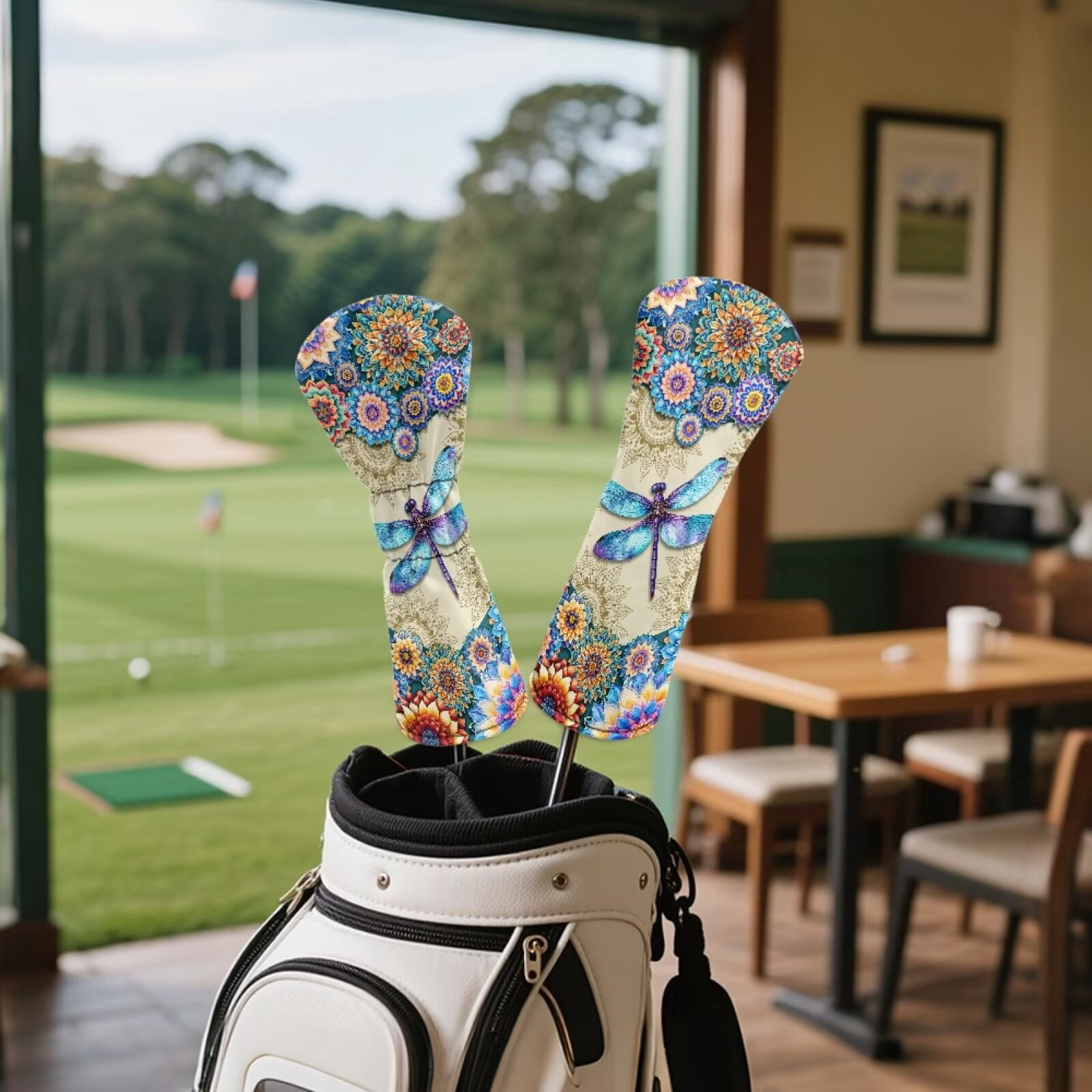 Uorisanigo Golf Club Driver/Fairway Wood/Hybrid Head Cover - Premium PU Leather Boho Floral Butterfly Golf Headcovers - 3 Piece Headcover Set for Men and Women
