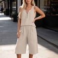 thumbnail image 2 of CBASIHI Womens Cotton 2 Piece Short Sets- Sleeveless Crew Neck Tank Top Elastic Waist Wide Leg Shorts Loose Summer Casual Trendy Outfits Khaki Size S-2XL, 2 of 8