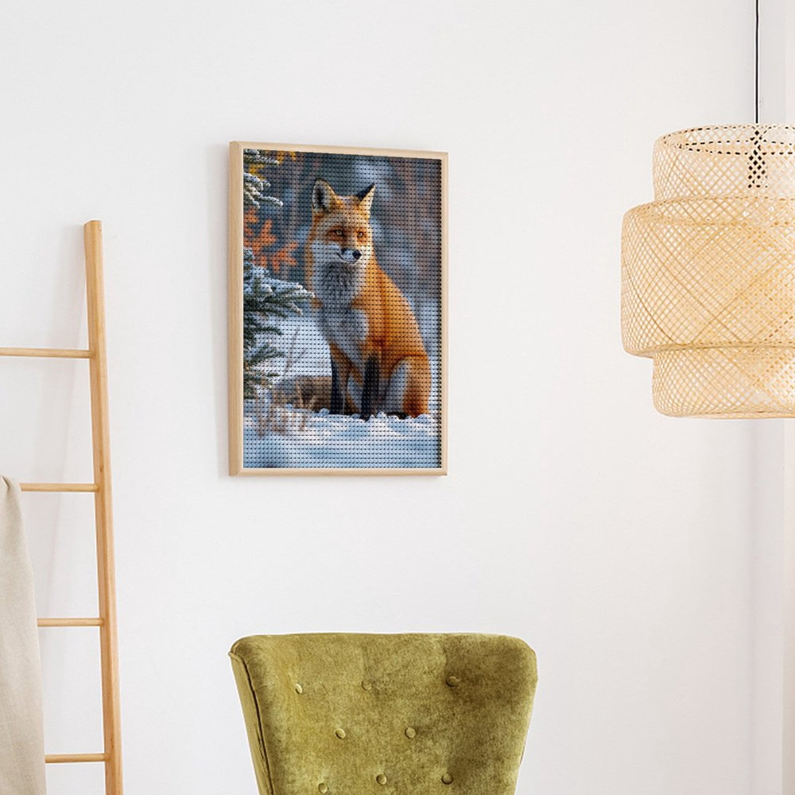 Diamond Art Kits for Adults, Fox Snow Sitting Winter Scene 5D Diamond Painting Kits for Adults Beginners, DIY Full Drill Diamond Painting, Gem Art and Crafts 12x16