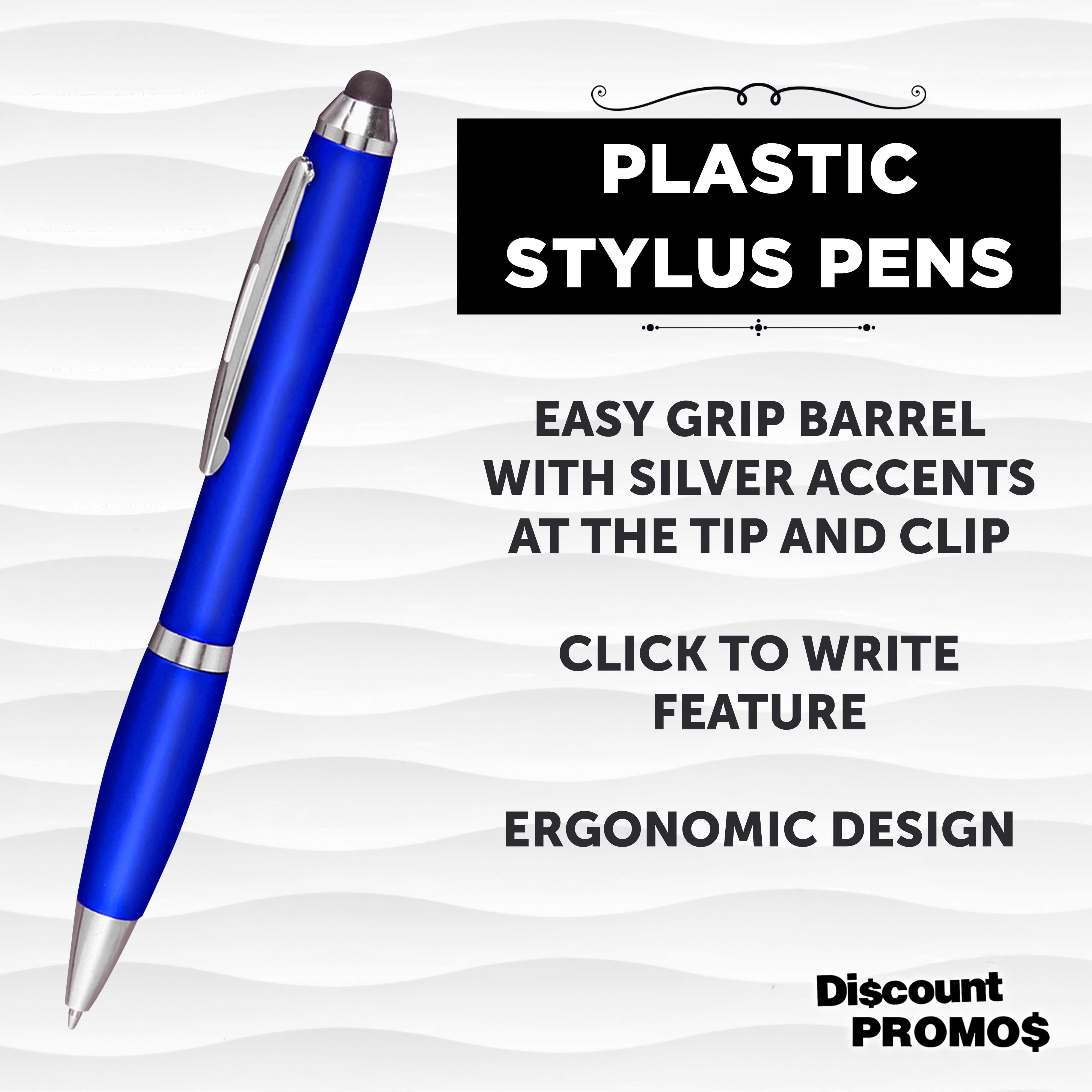 Plastic Stylus Pens Set of 10, Bulk Pack - Black Ink, Great for Office, School, Business, Tradeshows, Events - Blue