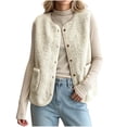 thumbnail image 3 of Sleeveless Jacket Dqueduo Women's Solid Color Round Neck Button Front Sleeveless Casual Coat Top Beige XL, 3 of 7