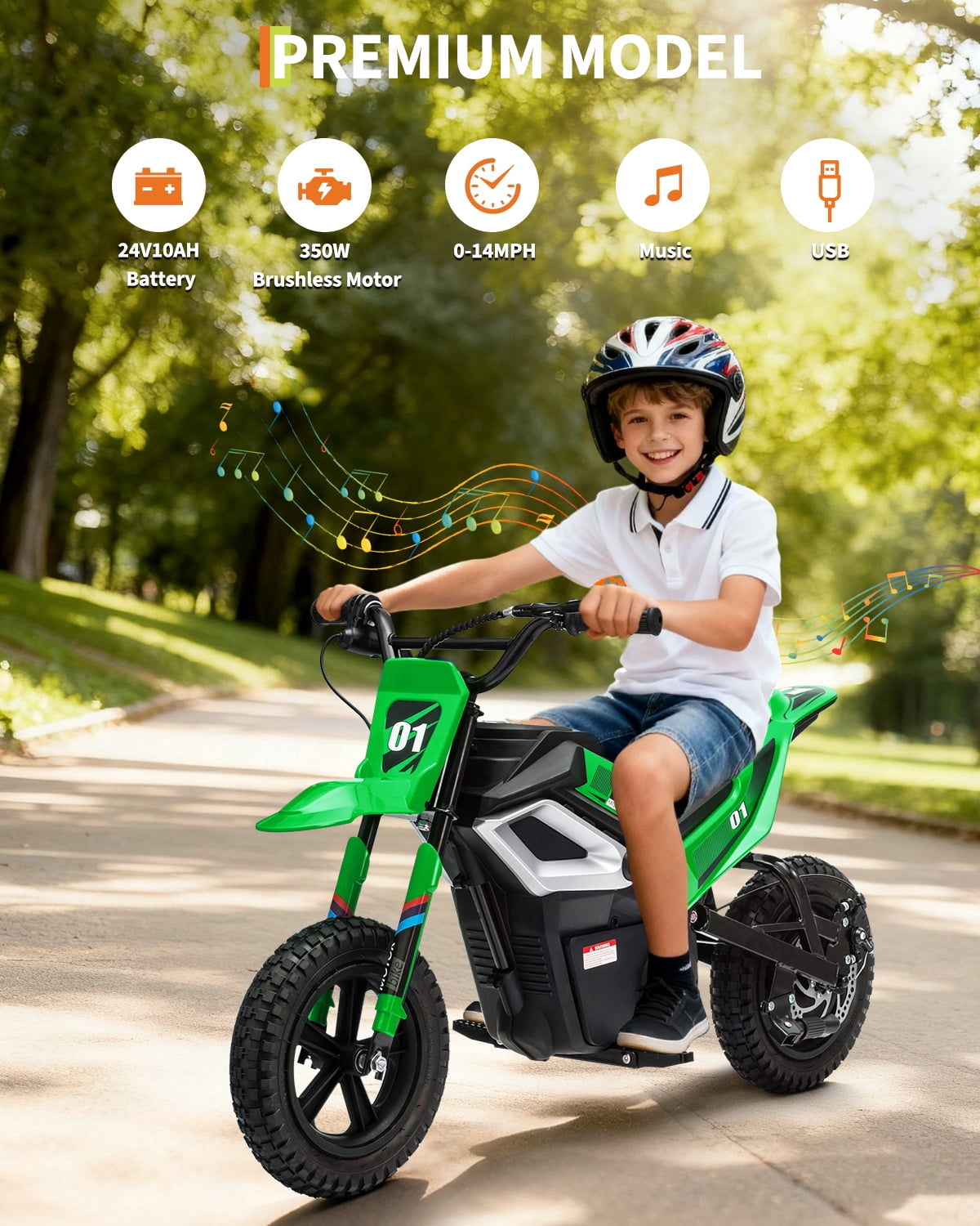 24V Kids Electric Dirt Bike - 350w Kids Motorcycle, 13.67 Mph Max Speed Electric Bike for Kid, Rear Wheel Suspension, 12 Miles Range, Twist Grip Throttle, Rubber Tire