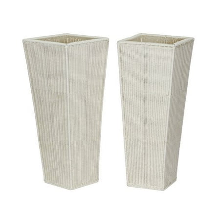 Household Essentials Tall Resin Wicker Floor Vase Planters Set Of 2 White