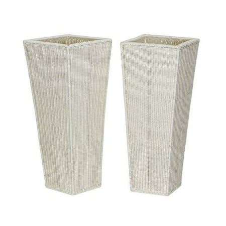 Household Essentials Tall Resin Wicker Floor Vase Planters Set Of 2 White