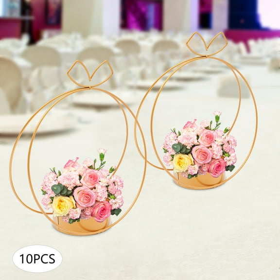 Set of 10 Elegant Gold Iron Round Baskets, Wedding & Party Décor, DIY Floral Display, Durable & Easy to Clean, Modern Centerpieces for Special Occasions